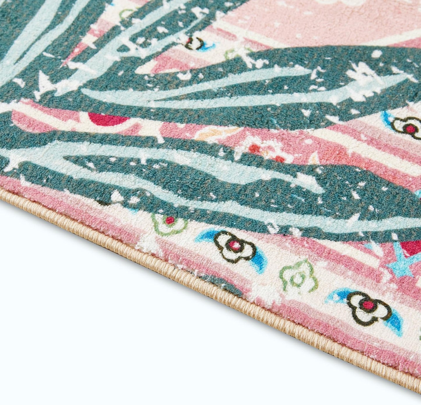 Washable Pink Rugs Thin Oriental Boho Vintage Cute Tropical Leopard 5ft Round Area Rugs for Bedroom Kitchen Dining Living Room Office Indoor Entryway Distressed Nursery Circle Carpet