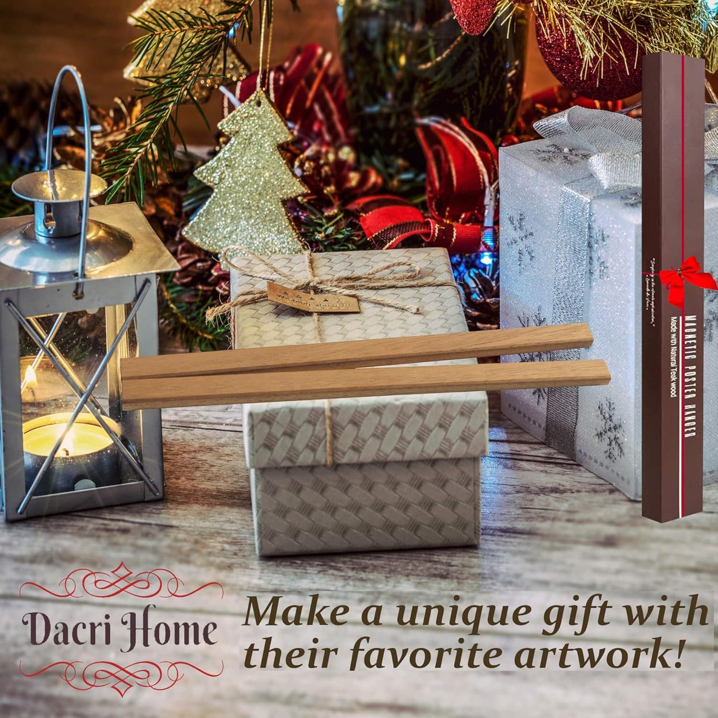 DACRI HOME 32" Wide Magnetic Poster Hanger Frame - 32x24 32x48 32x40 Wooden Frame, Premium Teak Wood, Strong Magnets, Quick Wall Hanging for Poster, Map, Picture, Print, Scroll (32 Inch, Black)