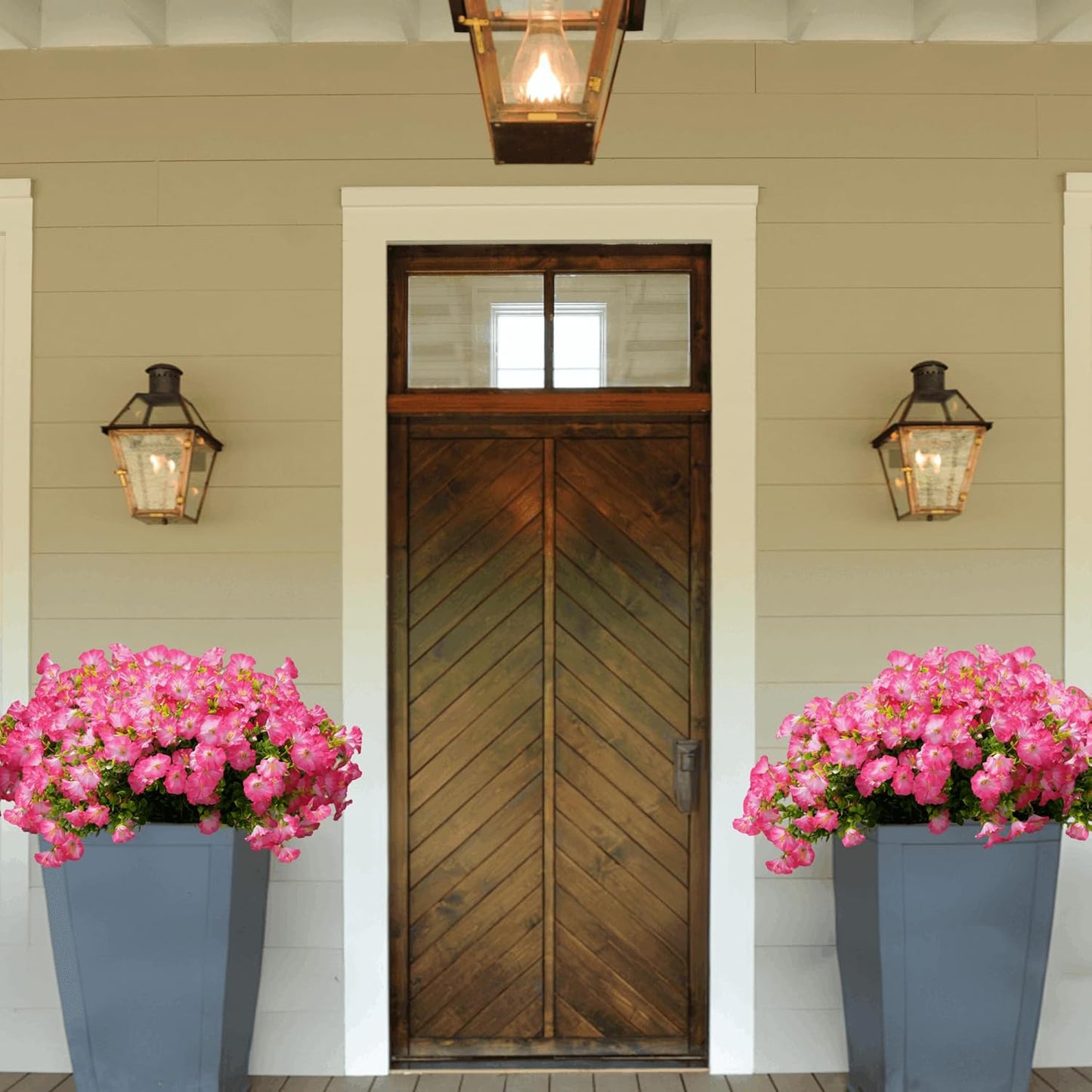 Artificial Flowers Fake Plants for Outdoor Indoor Decoration,16 Bundles UV Resistant Faux Plastic Flowers,Realistic Pink Morning Glory for Planter Porch Patio Home Table Wedding (Pink)