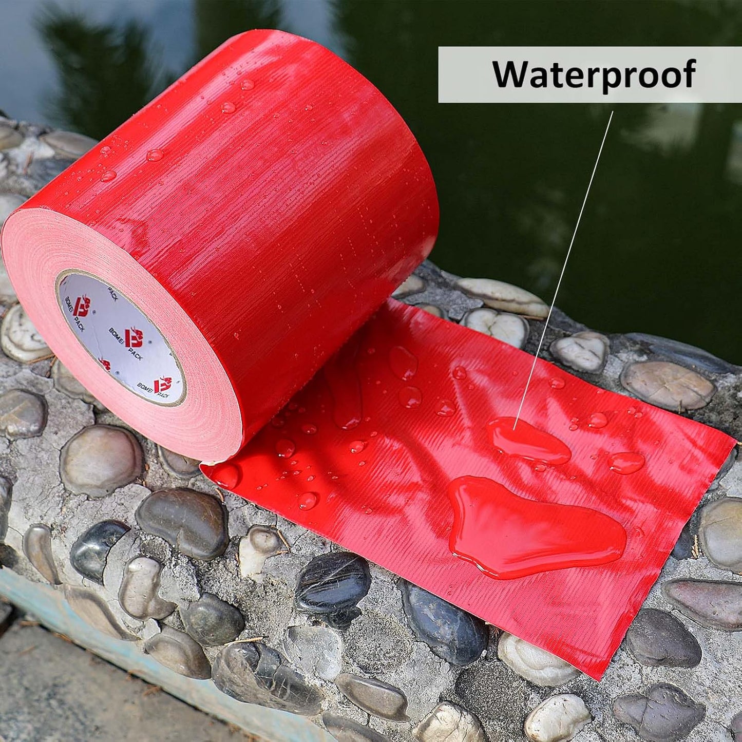 BOMEI PACK 6" Red Duct Tape,Wide Roll,6 Inches x 60 Yards,9 Mil Thick Heavy Duty,Waterproof,Flexible,No Residue and Tear by Hand,Multi-Use for Indoor & Outdoor Repairs