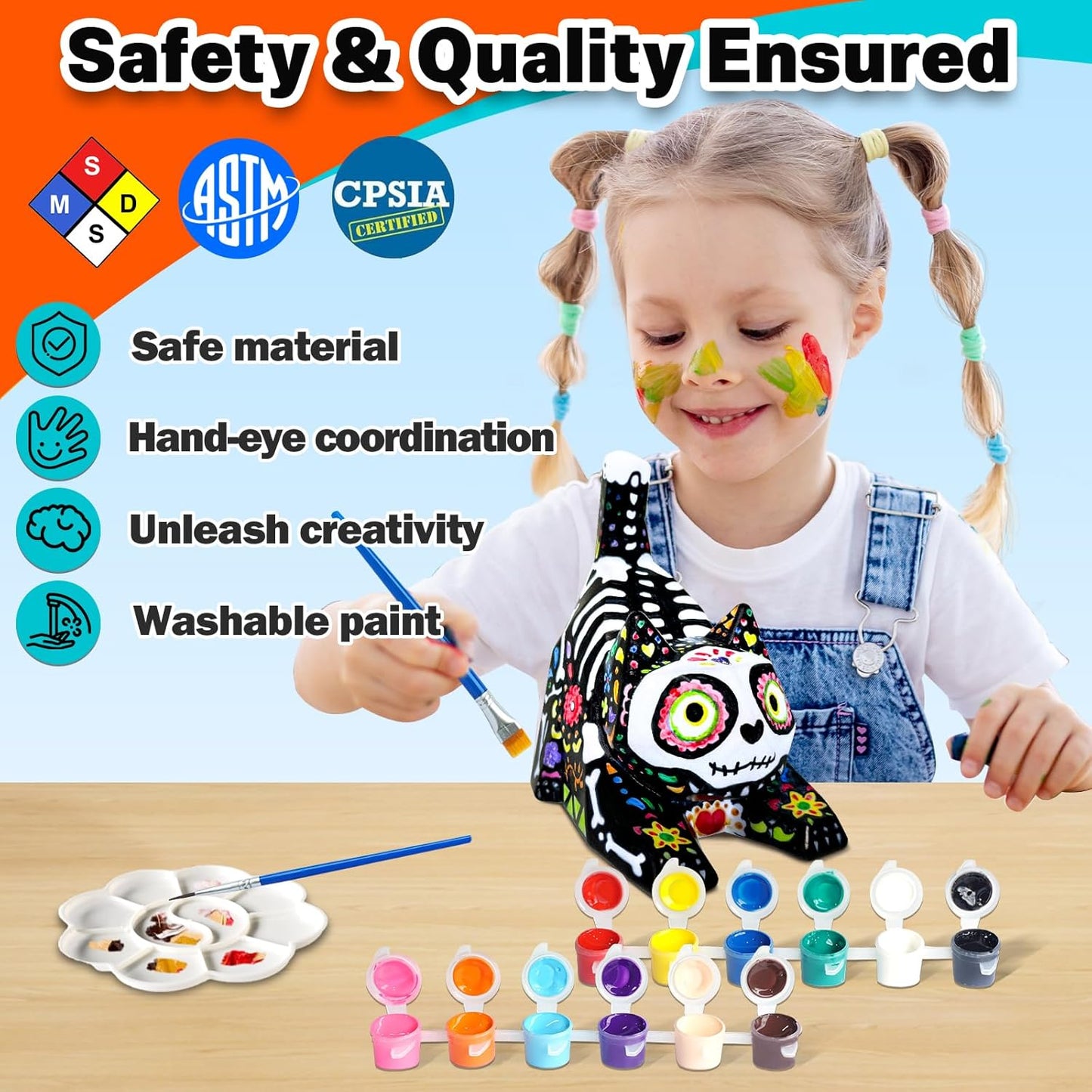 FUNZBO 4.3in Paint Your Own Cat Lamp Kit - Halloweens Arts and Crafts Supplies Painting Set for Kids Teens, DIY Night Light Toy for Toddlers Girls Boys Age 3 4 5 6 7 8 9 10 11 12 13 +