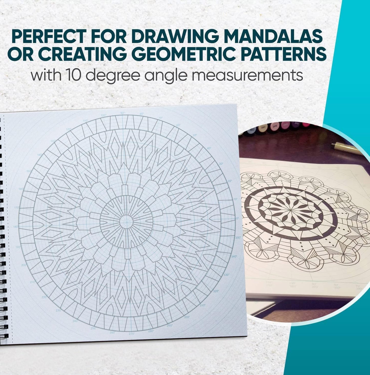 KOALA TOOLS - Circular Grid Sketchbook with Polar Coordinate Graph Paper, Polar Grid for Circular Designs, Mandala, and Geometric Patterns, 8.5 x 8.5 inches, 60 pages - Pack of 1