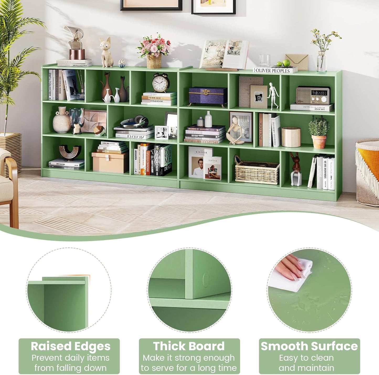 Giantex 8 Cube Bookcase, Freestanding 3-Tier Open Bookshelf, Modern Storage Display Cabinet, Wood Cube Storage Organizer for Living Room, Kid’s Room, Mint Green
