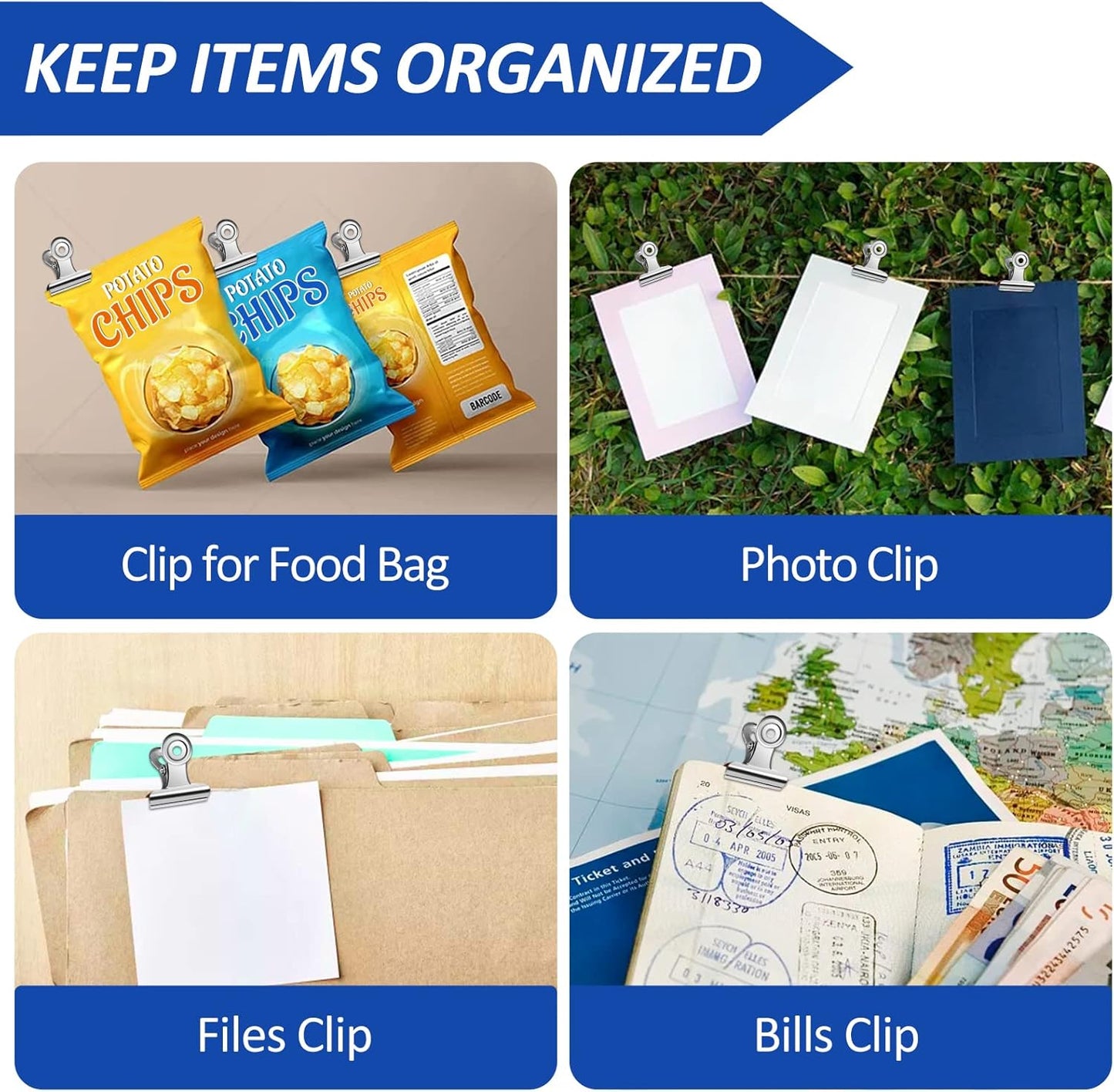 30 Pack Small Bull Clips 0.87 Inch Mini Metal Hinge Clips Binder Paper Hinge Clip for Office, Home, School, Shops, Silver, 22mm