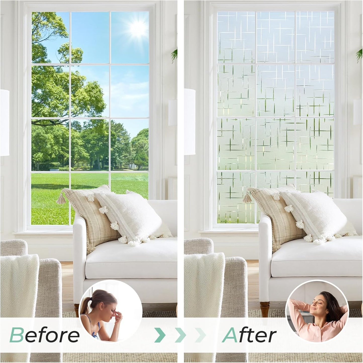 DOWELL Window Privacy Film Frosted Glass Window Film, Sun Blocking Non-Adhesive Glass Cling, Decorative Door Sticker, Self Static-Cling Tint Covering for Home Office, Cross Pattern 17.5" x 78.7"