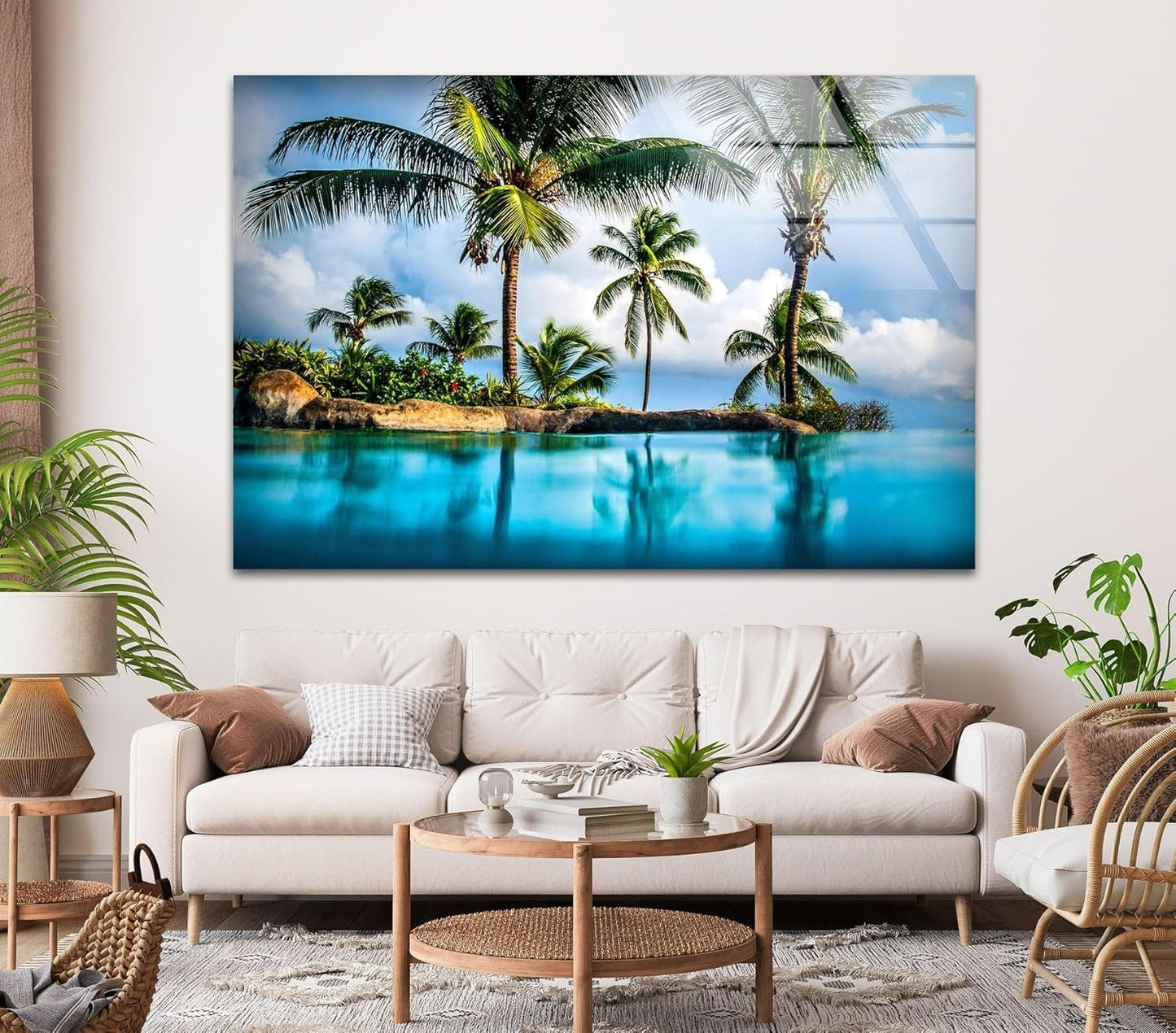 My Photostation.com Round 24'' Island & Blue Sea Glass Wall ArtTempered Glass Printing Wall Decor Large Wall Art Wall Hangings