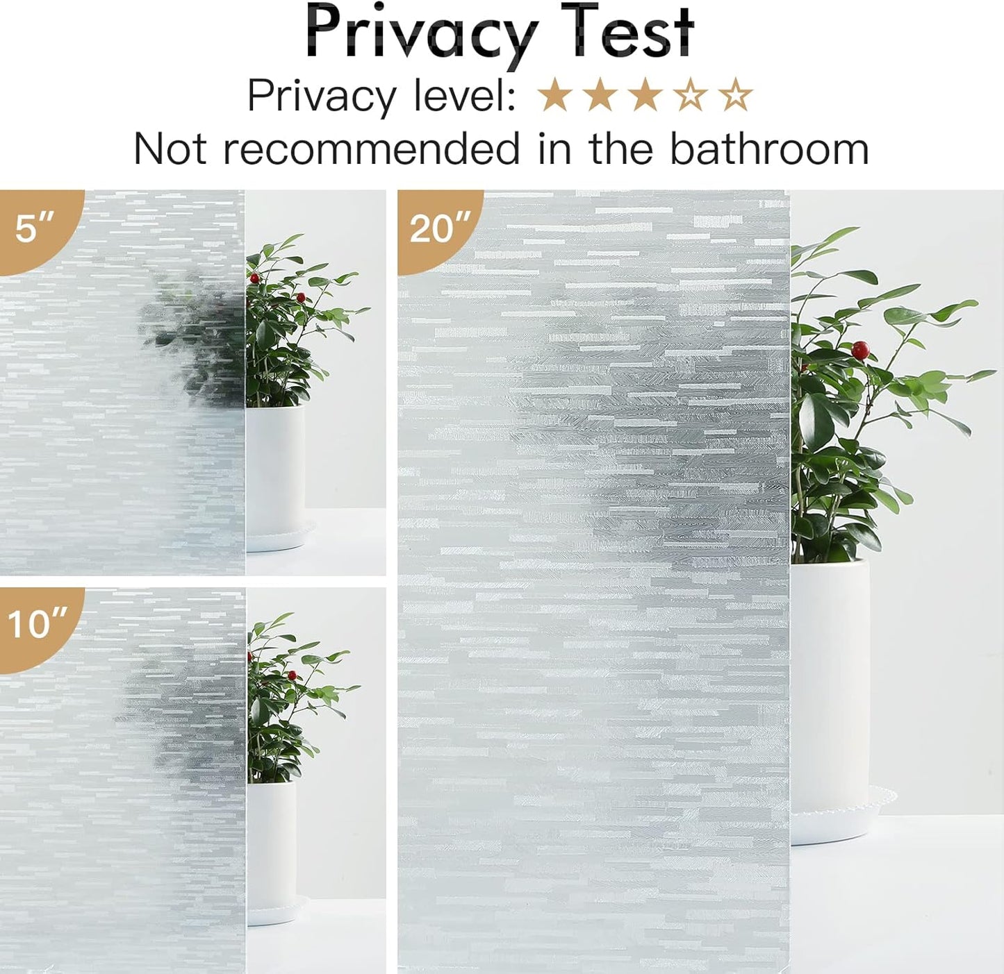 Haton Window Privacy Film, Frosted Glass Static Cling Sun Heat Blocking Window Clings, Frosting Opaque Coverings, Vinyl Removable Stickers Tint for Home Door Office, Non Adhesive 23.6" x 118.1"