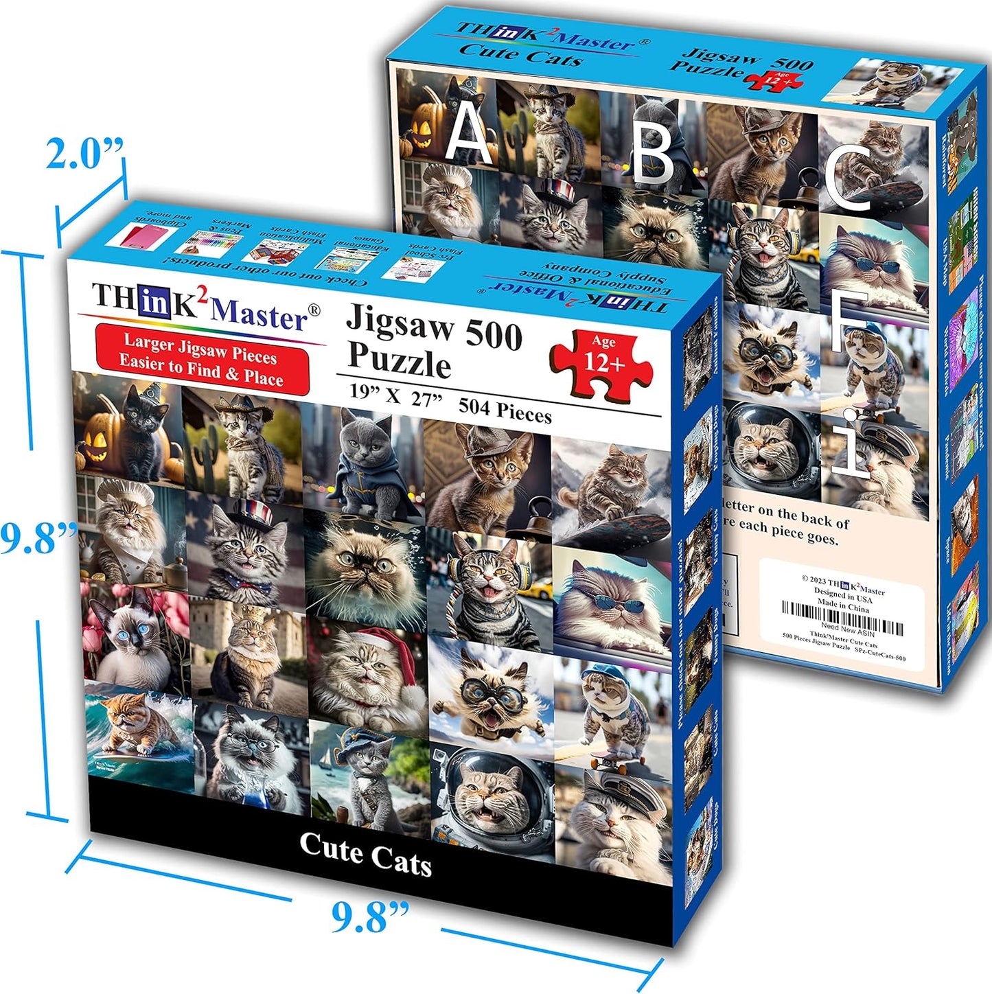 Think2Master Cute Cats 500 Pieces Jigsaw Puzzle Featuring heartwarming Kittens and Cats. Fun Toy Teens, Seniors & Families. Great Gift for Kids Ages 13+ Size: 26.8” x 18.9”