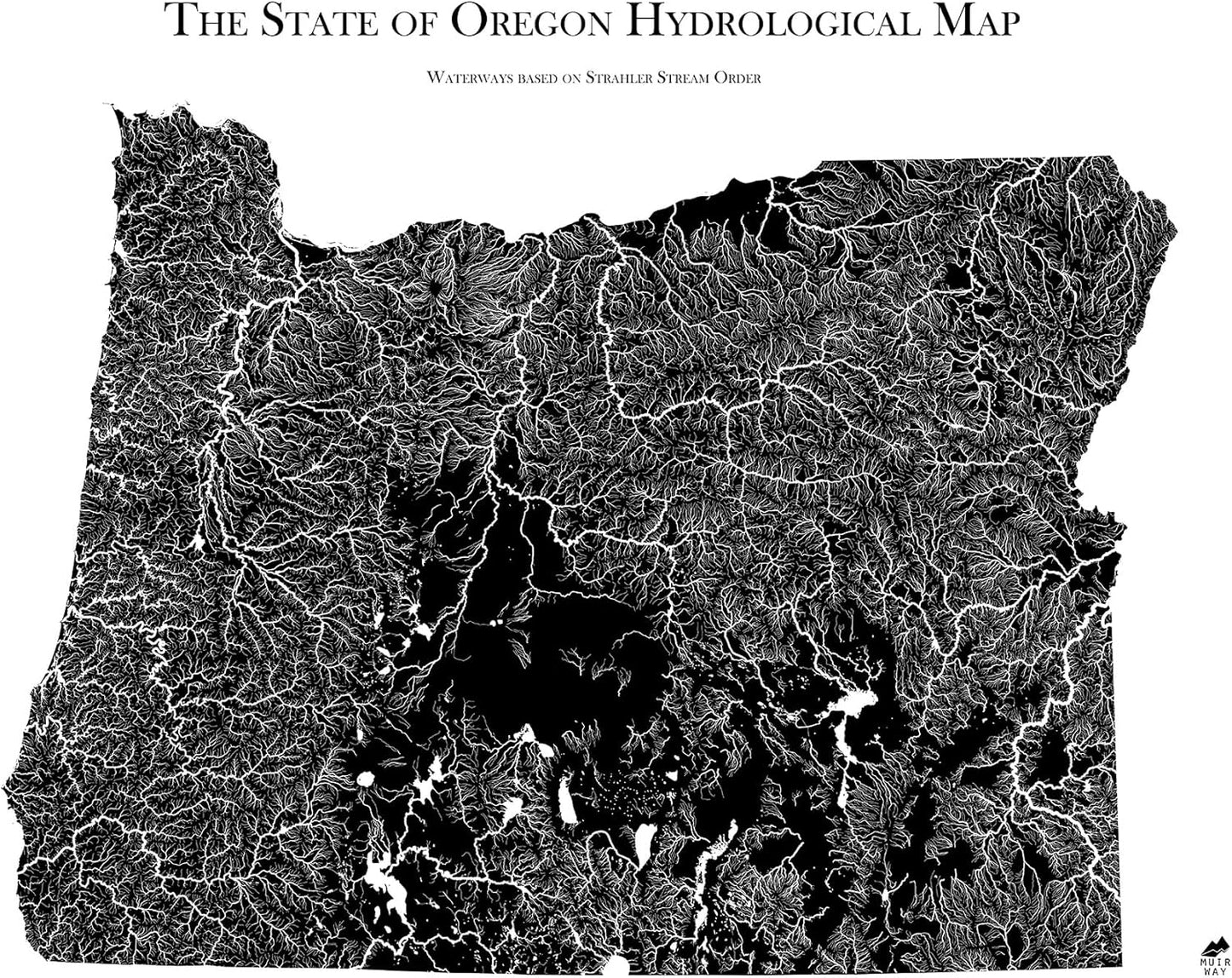 Muir Way Hydrological River Map of Oregon - Watershed Topographic Wall Art for Home, Office, or Travel Decor - Unframed Flat Paper Print, 24x30