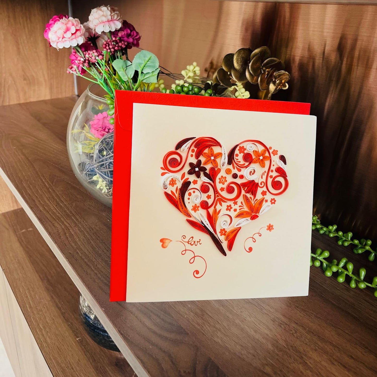 Quilling Cards, handmade card, quilled cards with Handmade Art Quilling birthday card for women, Birthday card, mother... colorful heart design (Heart 5)