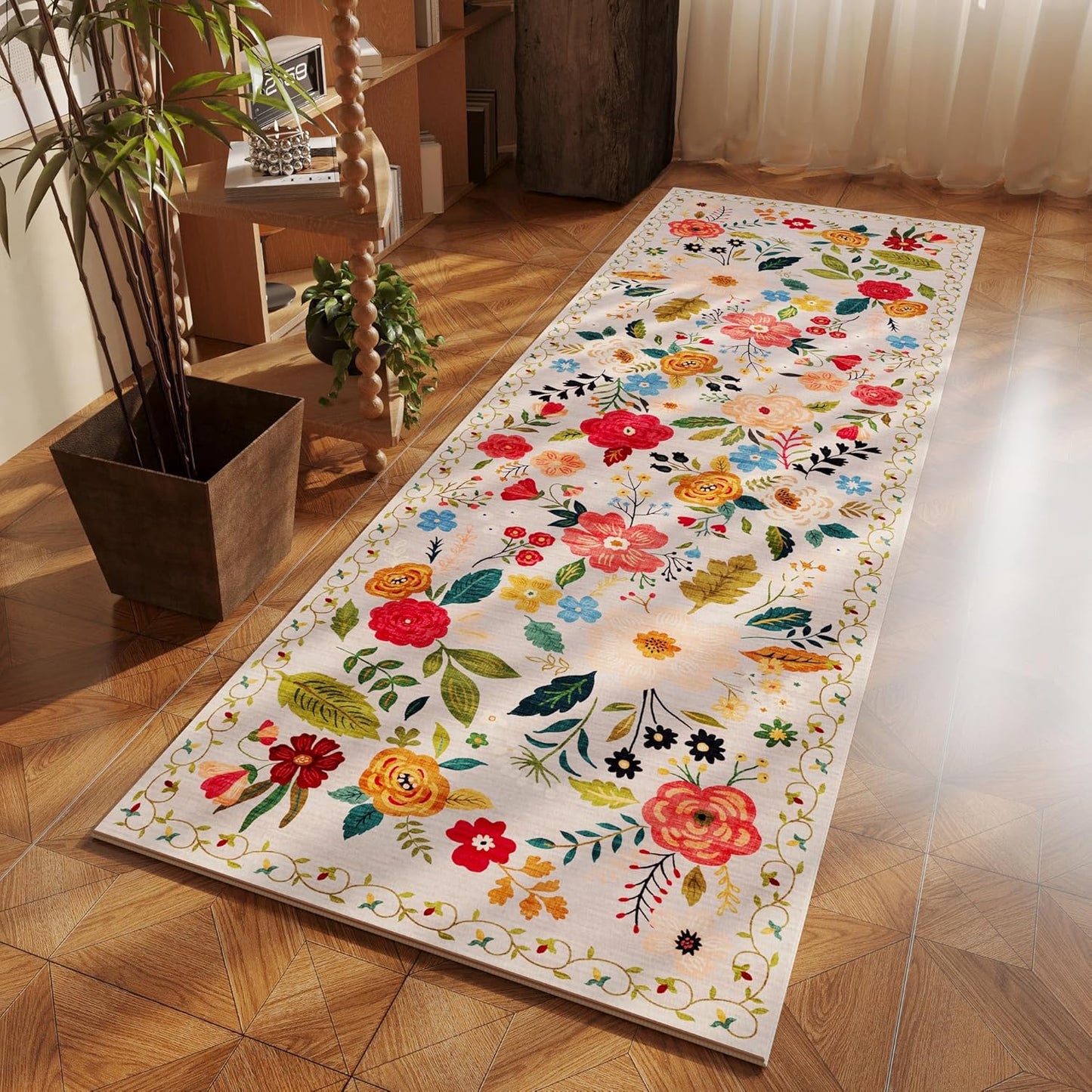Rugcomf Runner Rug for Hallways Kitchen Rug Non Slip 2'6''x8' Washable Rugs with Rubber Backing Soft Floral Carpet Runner for Hallways, Kitchen, Laundry, Bedroom, Bathroom(Beige)
