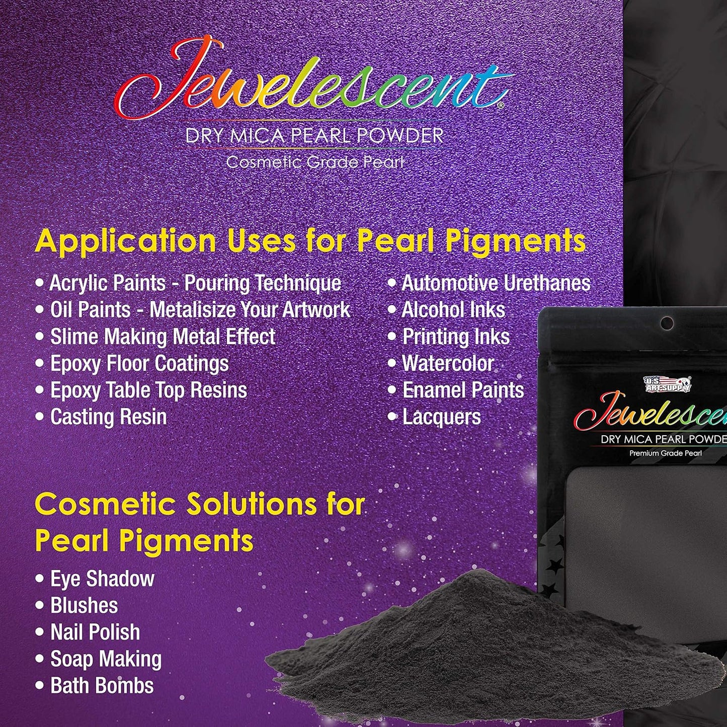 U.S. Art Supply Jewelescent Mica Pearl Pigment Powder Kit, 6 Metal Tones Colors, 3.5 oz (100g) Pouches - Cosmetic Grade, Epoxy Resin Color Pigment, Mica Powder for Resin, Soap, Slime, Candle Dye, Art
