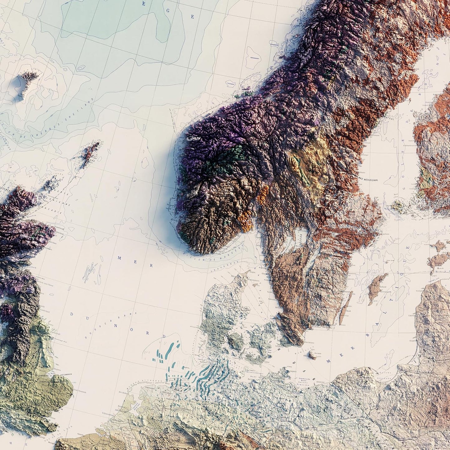 Muir Way Shaded Relief Elevation Map of Europe - Vintage-Style Topographic Wall Art with Map Look - Unframed Flat Paper Print, 24x20