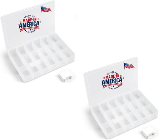 2PACK Embroidery Floss Organizer Box with 50 Cardboard Bobbins - 17 Compartments Clear embroidery thread and Beads organizer box, Snap-Tight Clear Sewing Organizer - Jewelry Bead Holder (Made in USA)