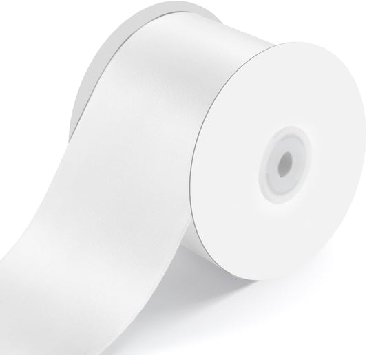 3" Wide x 25 Yards Single Face Polyester Satin Ribbon, Satin Ribbon for Crafts, Gift, Hair Bows, Wedding Party Decoration, Bow Making & Other Projects (White)