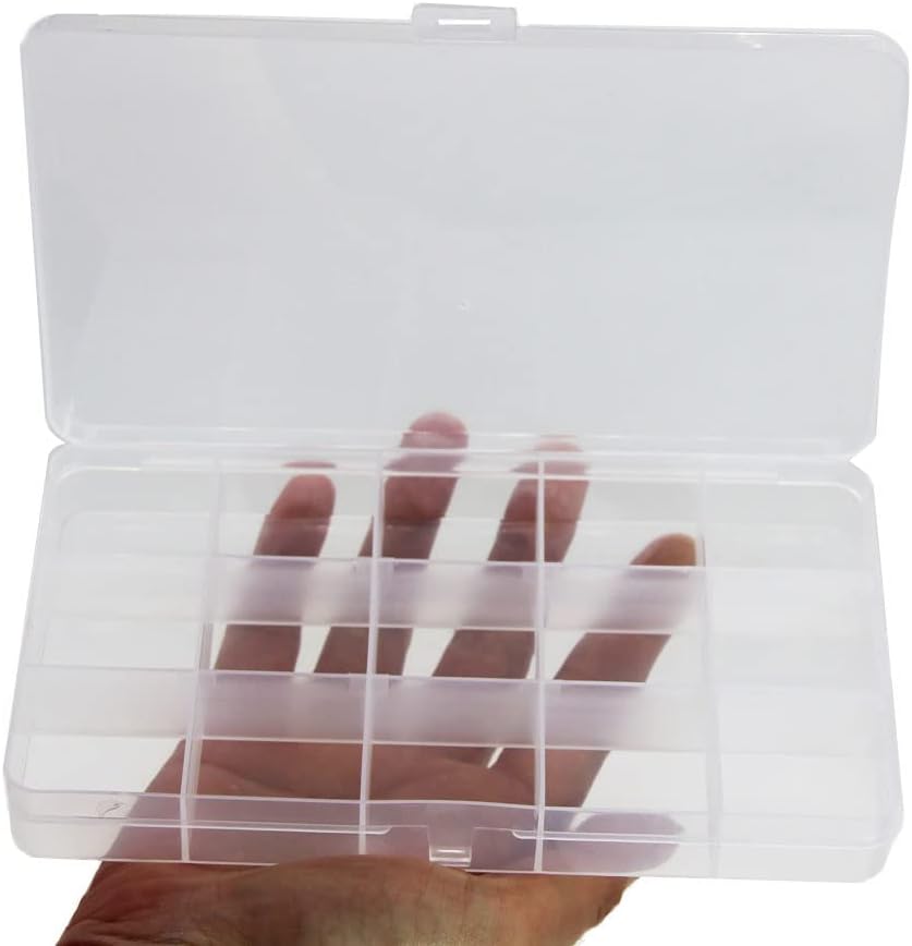 8 Pack 15 Grids Plastic Bead Organizer Box 6.8 * 3.86 * 0.87 inches Clear Storage Container Jewelry Case with Fixed Dividers for Rings, Earrings, Nail Art, DIY Crafts, Fishing Tackles