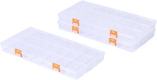 BangQiao 3 Pack 24 Grids Clear Plastic Storage Box with Dividers, Transparent Organizer Container Case for Small Parts, Bead, Button, Jewelry, Diamond, Craft Supplies,Sewing Kit, DIY Accessories