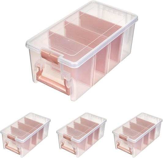 ArtBin Semi Satchel Portable Craft Organizer with 3 Dividers - Clear Plastic Storage Case for Art & Craft Supplies (Pack of 4)