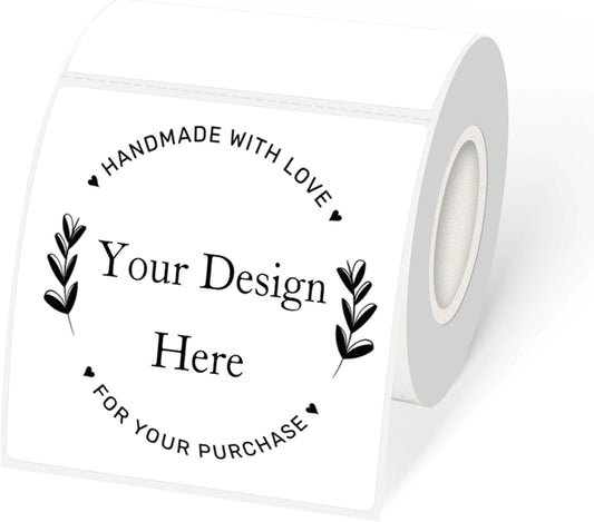 White Square Thermal Labels Stickers 3 x 3 Inch, Self-Adhesive Waterproof Square Direct Thermal Labels Stickers, Perforation Line Design- 300PCS