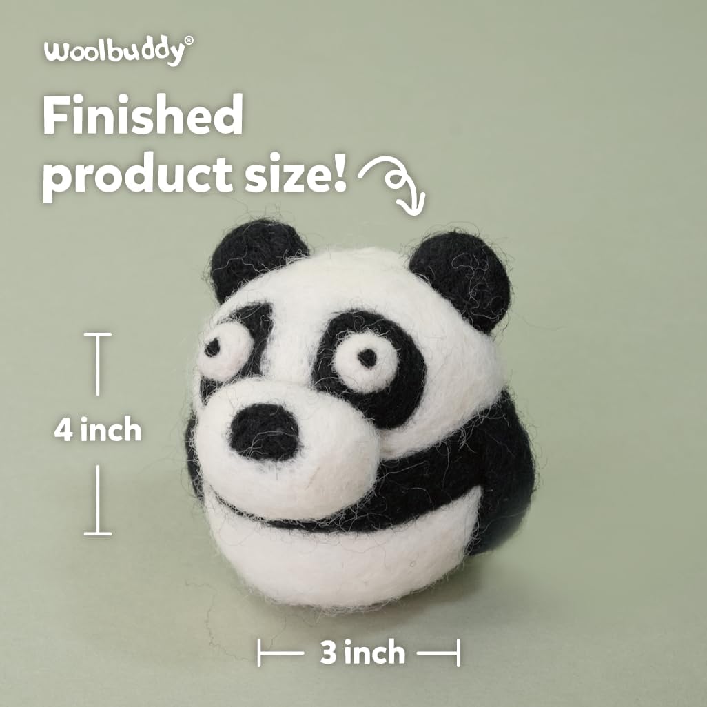 Woolbuddy Needle Felting Kit for Beginners & Adults – Panda DIY Felt Animal Starter Kit with Natural Wool Roving, Felting Needles & Step-by-Step Instructions