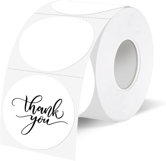 1.5 Inch White Round Thermal Sticker Labels, Self-Adhesive Circle Direct Thermal Labels, Waterproof/Removable- Perforation Line Design- 350 Pcs/ 1.5 Inch