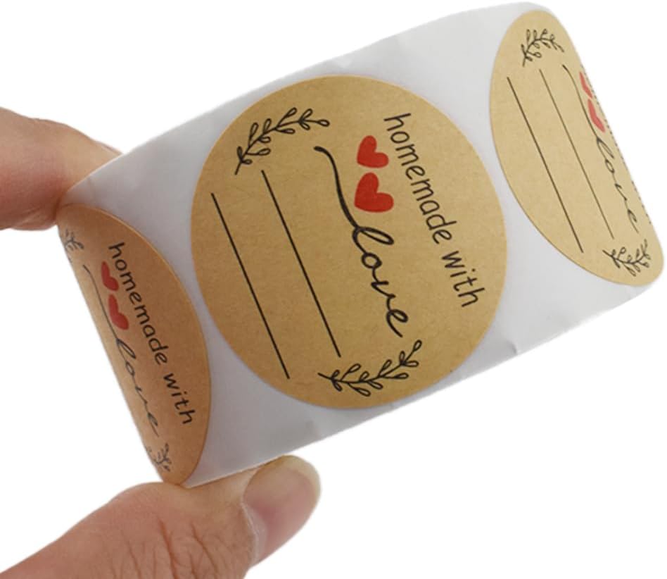HAHIYO 1.5Inch 500P Round Natural Brown Kraft Stickers - Blank Kraft Labels Stickers Roll with Line to Write On, Homemade with Love Dot Stickers for Jar Canning Labels Price Tags Store Organizing