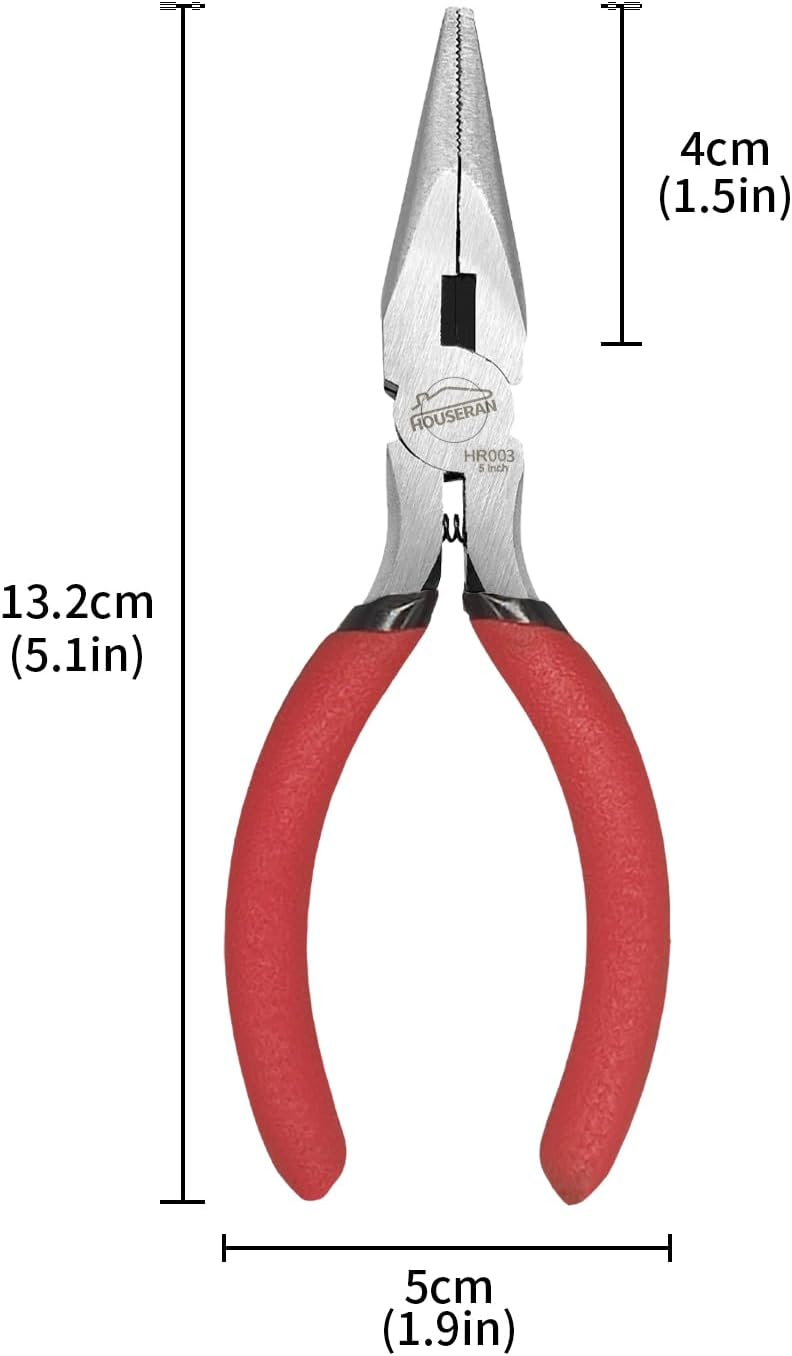 Needle Nose Pliers, 5 Inch, 5 Pack, Long Nose Pliers with Side Cutter, Spring Loaded for Cutting and Bending Wire