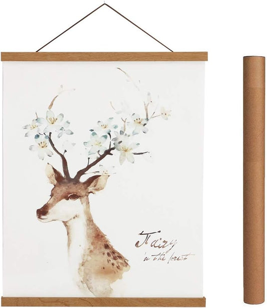 Artmag Magnetic Poster Hanger Frame, 32x24 32x40 32x48 Light Wood Wooden Magnet Canvas Artwork Print Poster Hangers Frames Hanging Kit (Teak Wood, 32")