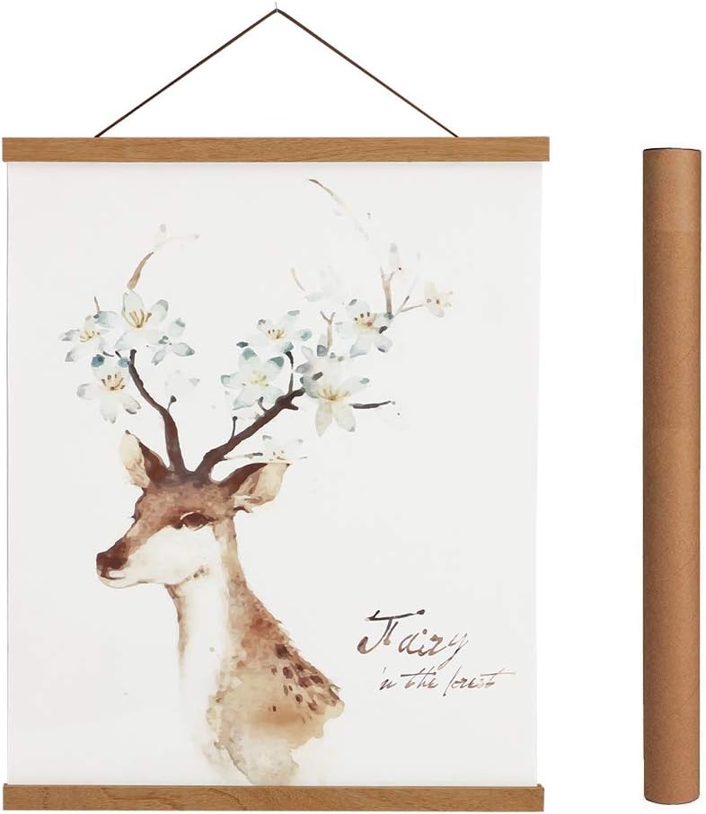 Artmag Magnetic Poster Hanger Frame, 29x22 29x40 29x54 Light Wood Wooden Magnet Canvas Artwork Print Poster Hangers Frames Hanging Kit (Teak Wood, 29")