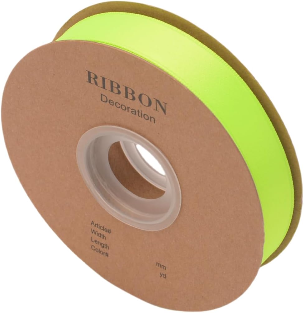 Double Side Satin Ribbon, Continuous 20 Yards,Use for Craft Bows Bouquet, Gift Wrapping, Wedding Decoration, Floral Arrangement (Fluorescent Green, 4/5 inch)