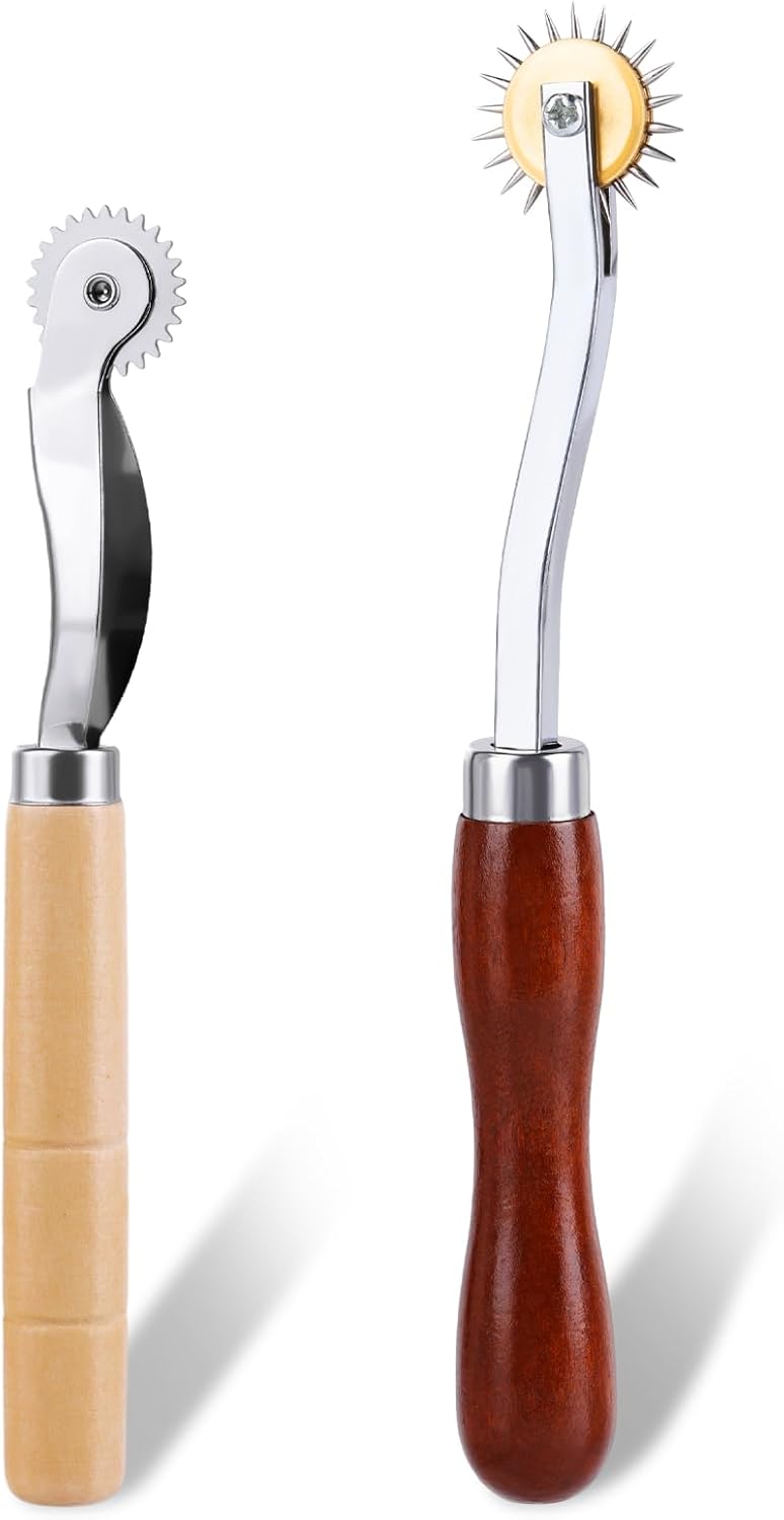 2PCS Tracing Wheel,Professional Stitch Marking Spacer,Wood and Stainless Steel Pounce Wheel,Pounce Wheel for Sewing Patterns with Wooden Handle forTracing Paper and Leather Crafts