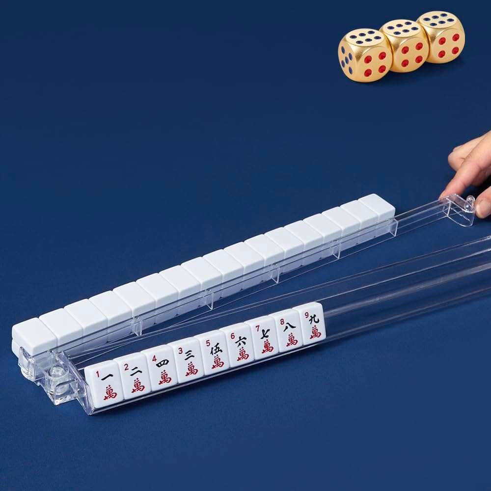 Mahjong Racks with Pushers, Clear Acrylic American Majiang Tile Racks, Enhanced Mah Jongg Tile Holders Set of 4 with 3 Goldern Dics (Transparency