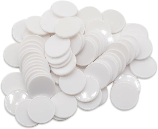 Set of 100 Opaque Plastic Learning Counters Mini Poker Chips Game Tokens with Storage Box (White, 1.58 Inch)