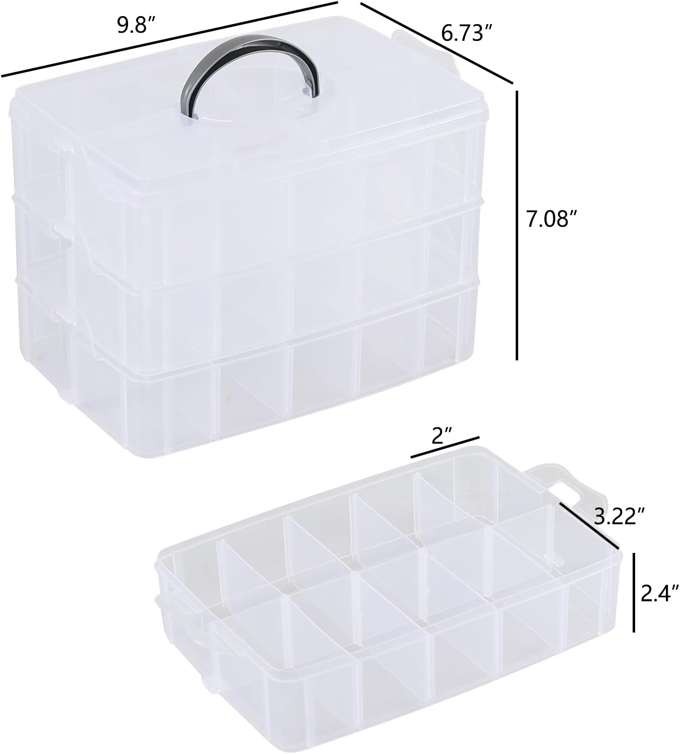 30 Grids Clear Plastic Organizer Box with Dividers, 3 Tier Stackable Compartment Storage Container for Crafts, Art DIY, Jewelry