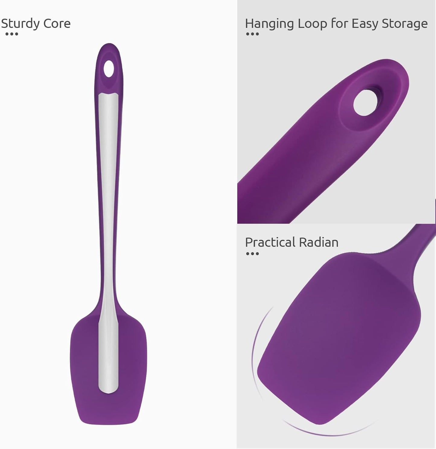 Heat Resistant Silicone Spatula Set: U-Taste 600ºF High Temp Seamless Food Grade Utensil, Flexible Rubber Silicon Kitchen Cooking Mixing Baking Scraper for Nonstick Cookware Set of 4 (Purple)