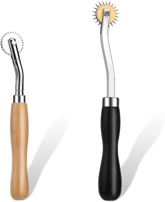 Nitlak 2 PCS Tracing Wheel with Wooden Handle Stainless Steel Pounce Wheel, Point Sewing Tracing Wheel for Sewing Patterns, Rotary Perforator, Overstitch Wheel, Perforation Cutter