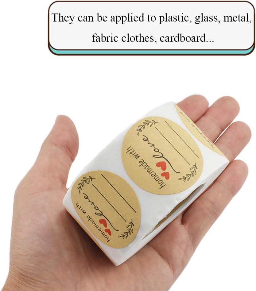 HAHIYO 1.5Inch 500P Round Natural Brown Kraft Stickers - Blank Kraft Labels Stickers Roll with Line to Write On, Homemade with Love Dot Stickers for Jar Canning Labels Price Tags Store Organizing