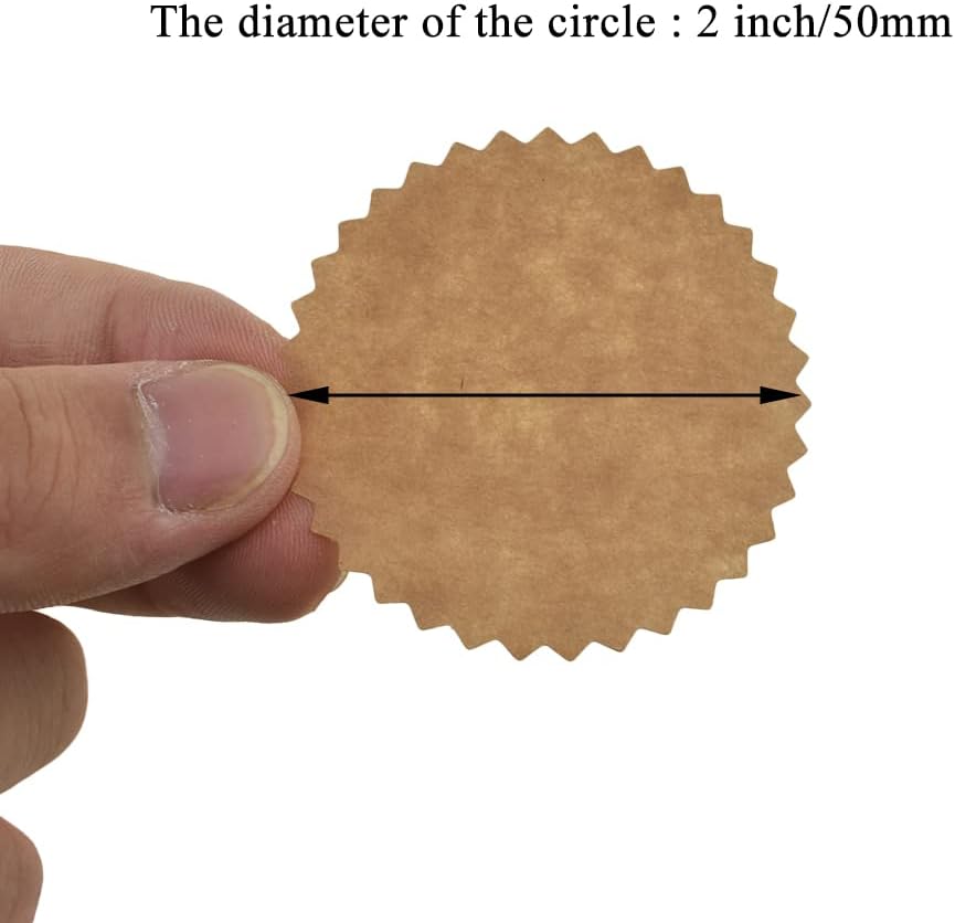 HAHIYO 2Inch 500Pcs Natural Brown Kraft Sticker Round Sawtooth Label Sticker Roll Blank Label Sticker to Write On Permanent Adhesive Dot Sticker for Jar and Canning Label Price Tag Store Organizing