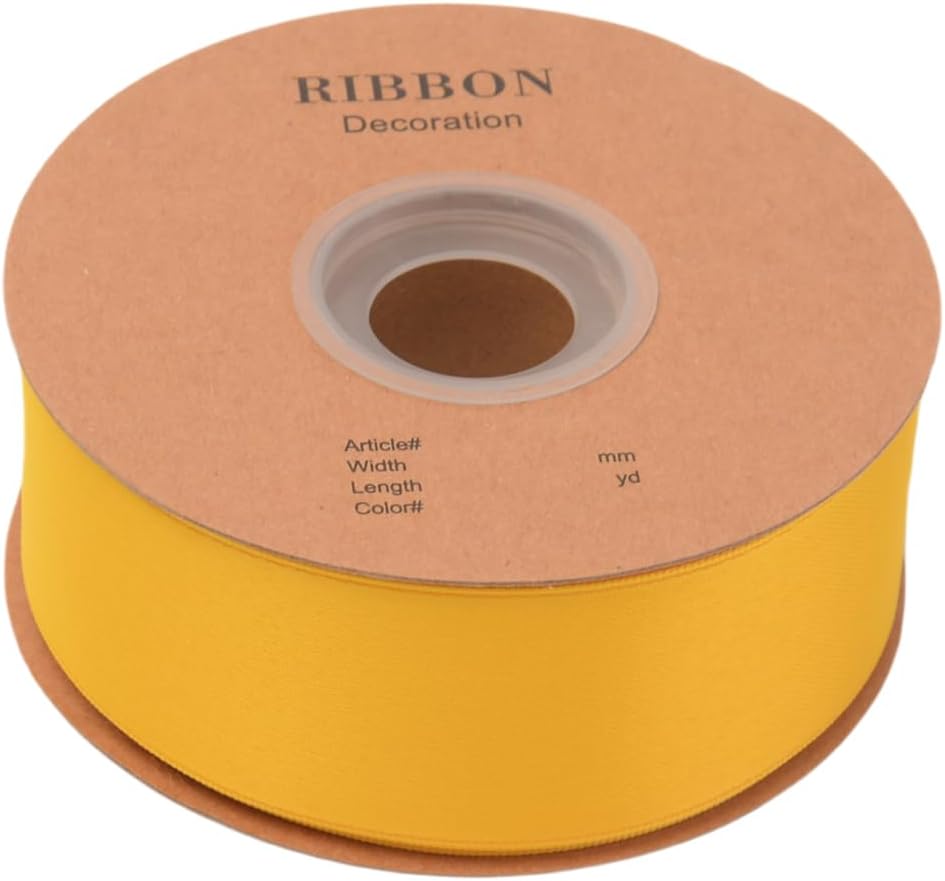 Double Side Satin Ribbon, Continuous 20 Yards,Use for Craft Bows Bouquet, Gift Wrapping, Wedding Decoration, Floral Arrangement (Yellow, 1-1/2 inch)