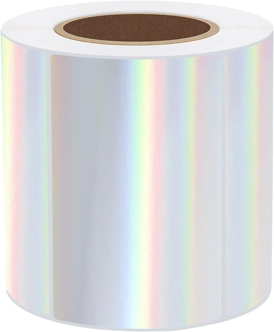 3x2 Inch Holographic Thermal Labels, Glitter Silver Thermal Sticker Labels, Waterproof Thermal Printer Stickers for Price, Barcode, Name, Custom Logo Design, 200 Pcs/Roll