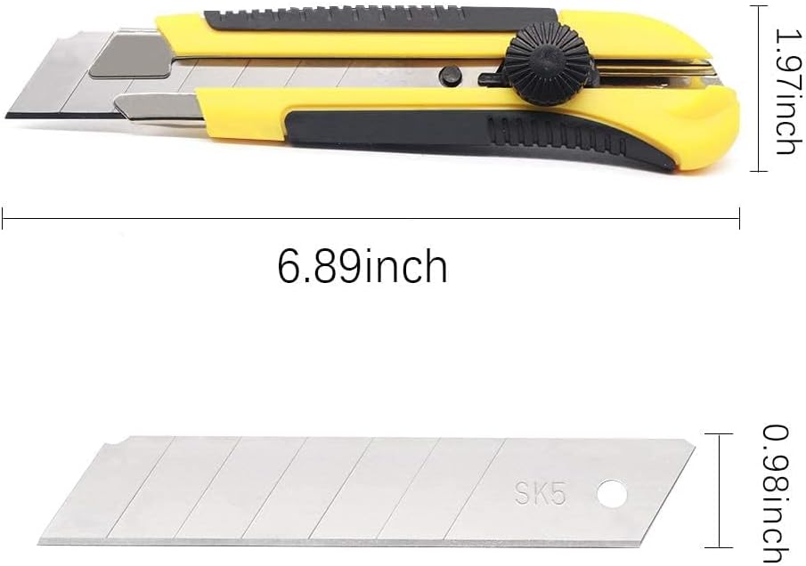 25MM Heavy Duty Utility Knife, Box Cutter with 10pcs SK-5 Retract Blades, Snap-Off Cutters with Rubber Grip for Cardboard, Boxes, DIY Crafts