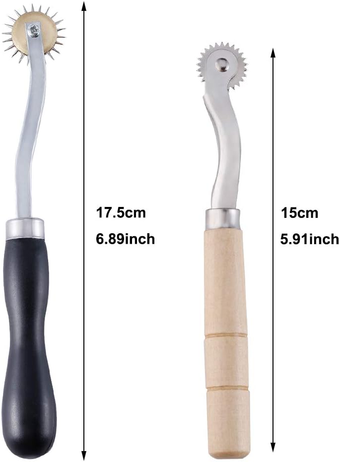 LUNARM 2 PCS Tracing Wheel - Professional Stitch Marking Spacer, 4mm and 2mm Leather Needle Point Tracing Wheel with Wooden Handle for Arts and Leather Crafts