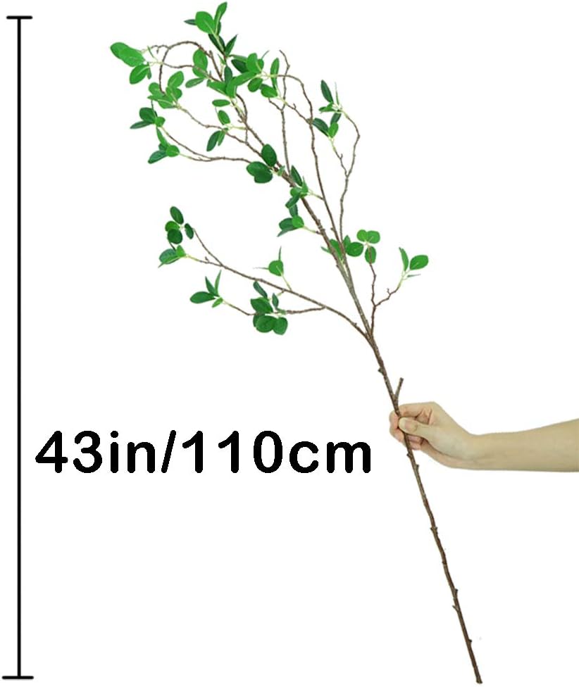 Ollain 43" Artificial Greenery Stems Plants Faux Leaf Green Eucalytus Branches Ficus Twig Fern Fake Green Bushes Shrubs for Home Party Wedding Decoration (2 Pack)