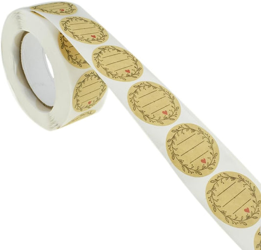 HAHIYO 1Inch 500Pcs Natural Brown Kraft Label Sticker Roll - Round, Blank, Permanent Adhesive Dot Sticker for Jar, Canning, Price Tag, Store Organization