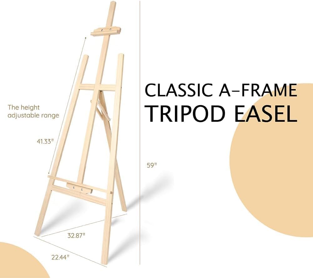 Wooden Painting Easel Stand, Adjustable＆Folds Flat for Storage, Ideal for Painting, Office Presentations, Posters, Signage