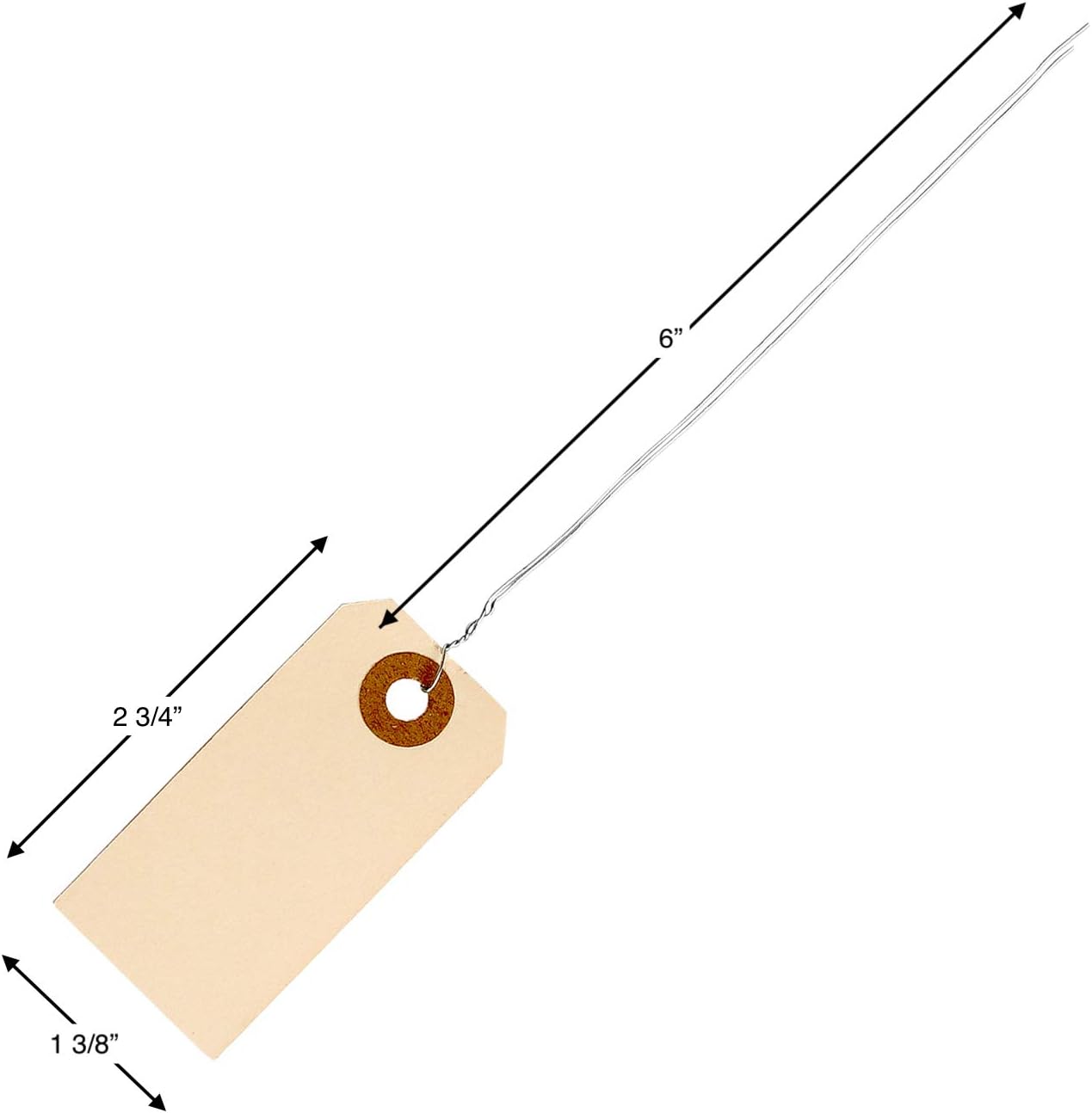 100 Manila Shipping Tags with Wire Attached #1-2 3/4” x 1 3/8” - Small Paper Hang Labels with Metal Ties and Reinforced Hole, Pre-Wired Tags to Tie On