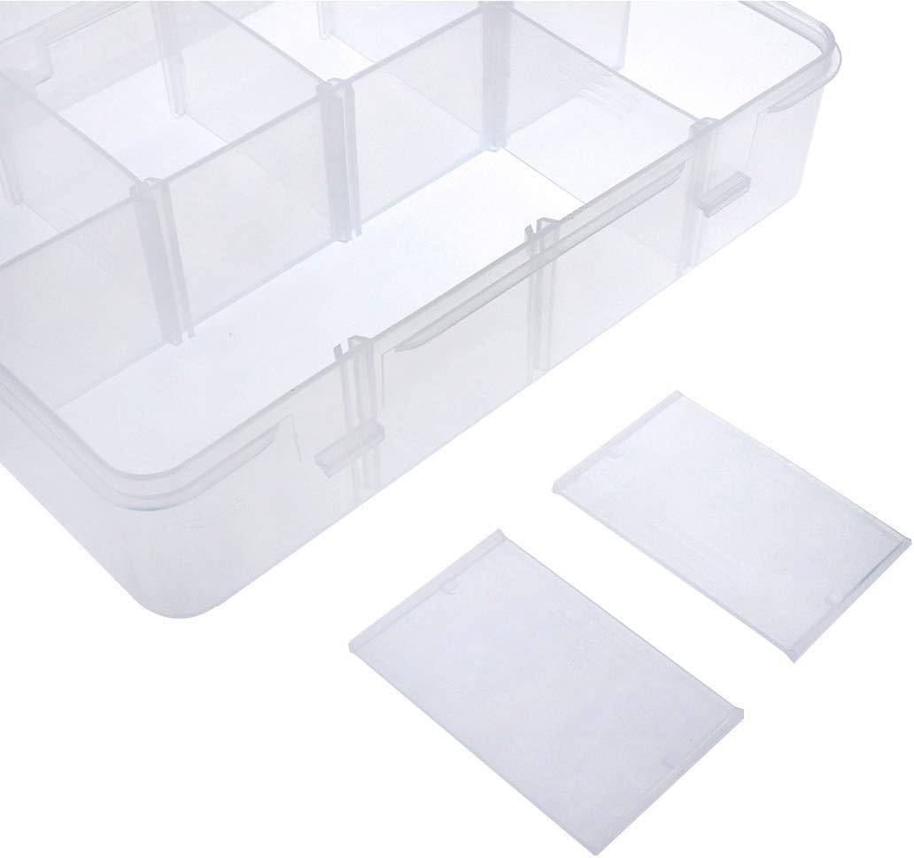 Xiaoyztan 8 Grids Clear Plastic Organizer with Adjustable Dividers, Jewelry Box Bead Storage Container for Small Parts, Fishing Tackle, DIY Crafts, and Earrings, Overall 7.3in x 4.9in