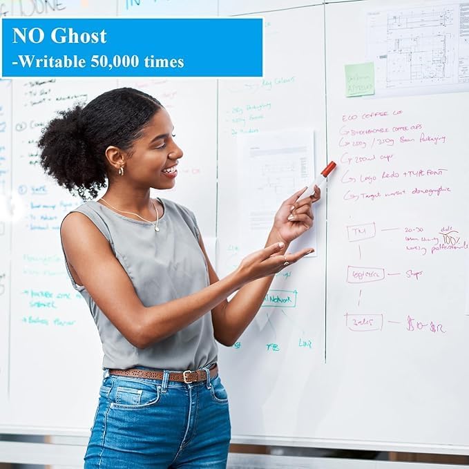 White Board Sticker Adhesive Backing, 47" x 98" Magnetic Dry Erase Board Contact Paper Stick on Wall, Whiteboard Sheet for Teacher Kids Classroom, Include Markers, Eraser with Magnet