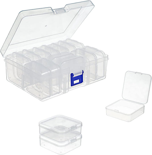 13 Pieces Small Plastic Craft 0rganizers and Storage, Transparent Box with Hinged Lid for Storage of Jewelry, Diamonds, DIY Art Craft Accessory