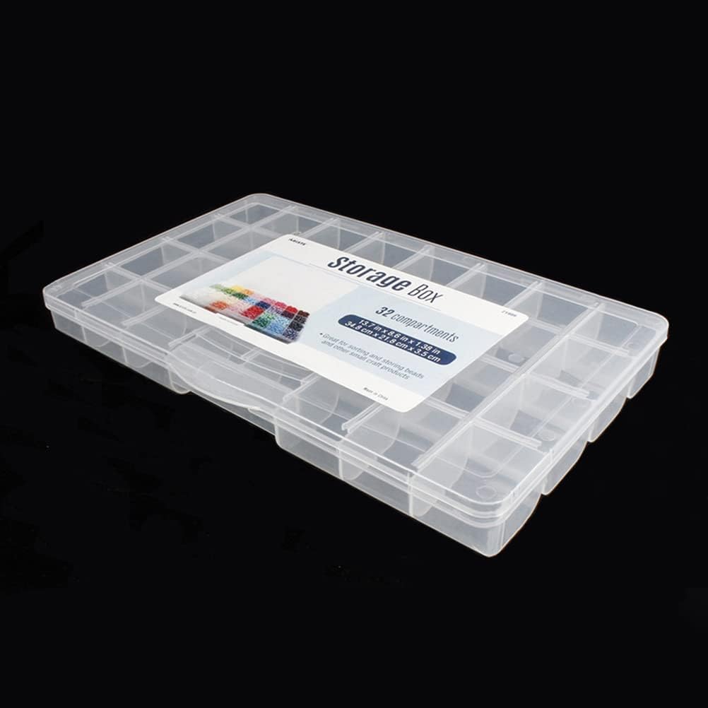 32 Grids Clear Plastic Organizer Box, Craft Storage Container for Beads Organizer, Art DIY, Crafts Jewelry Storage, Fishing Tackles, Rock Collection, 1 Pack